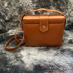 Vintage Pentax Brown Leather Camera Bag with accessories.